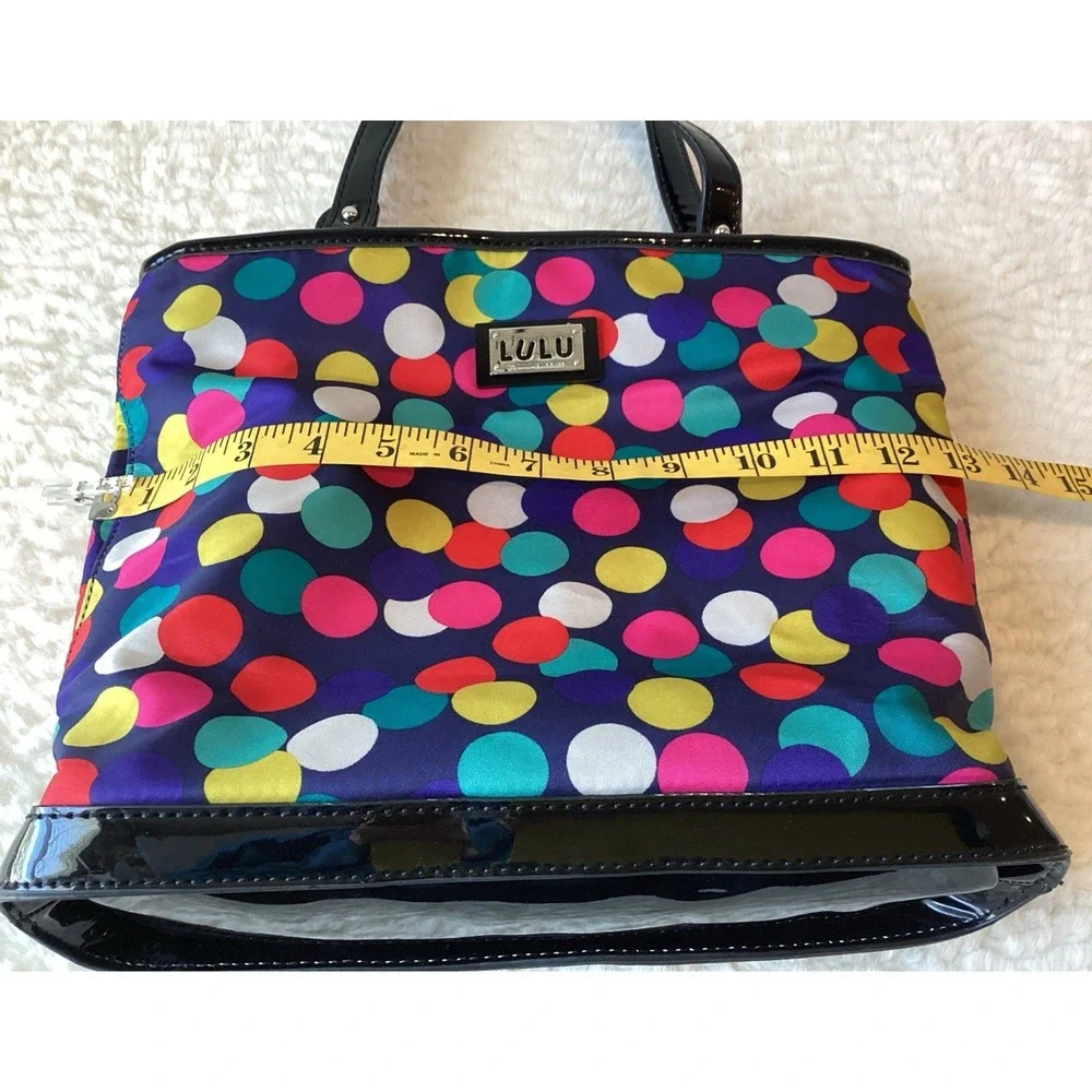 LULU By LULU GUINESS Purse Blue Pink Gray Polka Dot Satchel Shoulder Bag Patent
